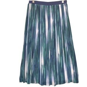 Notations long pleated crinkled skirt blue green white EUC